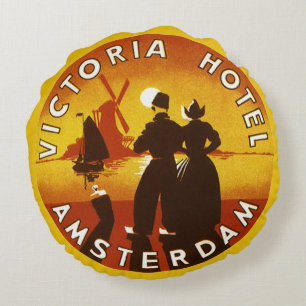 Almofada Redonda Viagens Antigas, Hotel Victoria, Amsterdã, Holanda