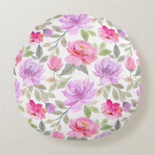 Almofada Redonda Vibração Fresca de Primavera: Design Floral Rosa e