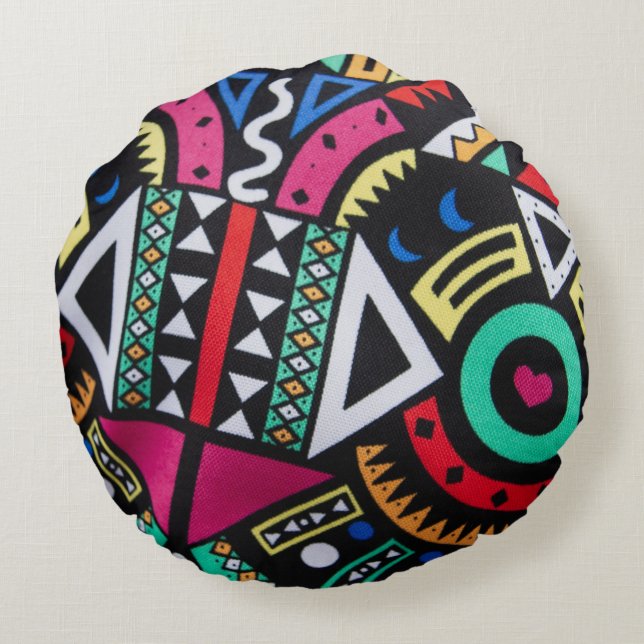 Almofada Redonda Vibrant Afro-Centric Geometric Pattern – Bold Trib (Verso)