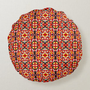 Almofada Redonda Vibrant Tribal Fusion Geometric Symmetry Pattern