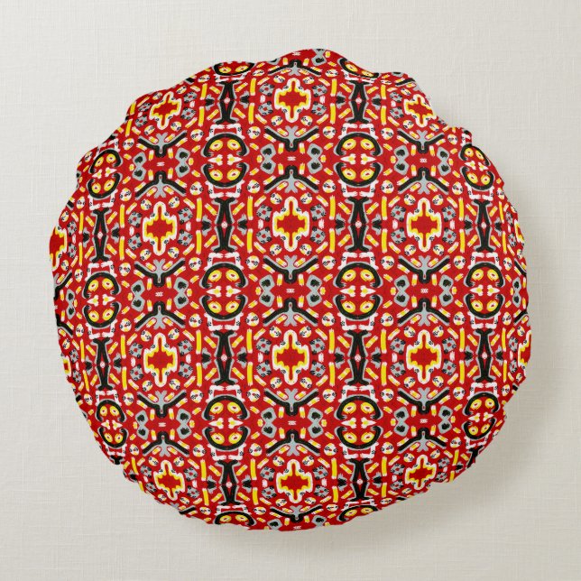 Almofada Redonda Vibrant Tribal Fusion Geometric Symmetry Pattern (Verso)