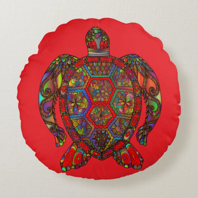 Almofada Redonda Vibrant Turtle Red Decorative Pillow (Frente)