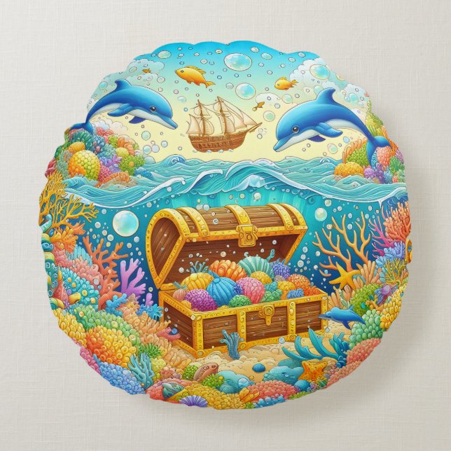 Almofada Redonda Vida marinha (Frente)