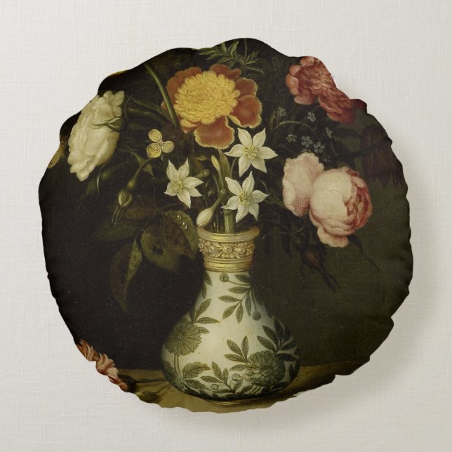 Almofada Redonda Vida tranquila com flores em um Vase Ambrosius Wan (Verso)