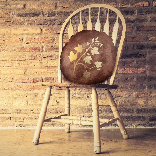 Almofada Redonda Vidro do outono aconchegante cores de queda e ramo (Criador carregado)