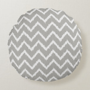 Almofada Redonda Vigas de Ikat - cinza de prata e branco