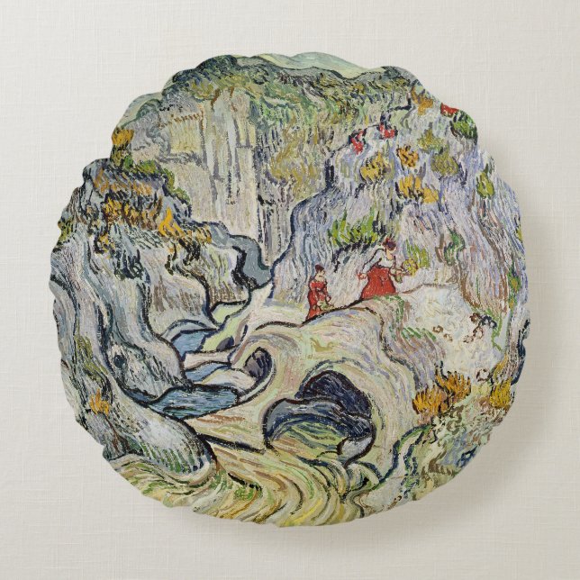 Almofada Redonda Vincent van Gogh | a ravina do Peyroulets (Frente)