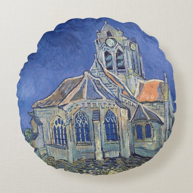 Almofada Redonda Vincent van Gogh | Igreja de Auvers-sur-Oise (Frente)