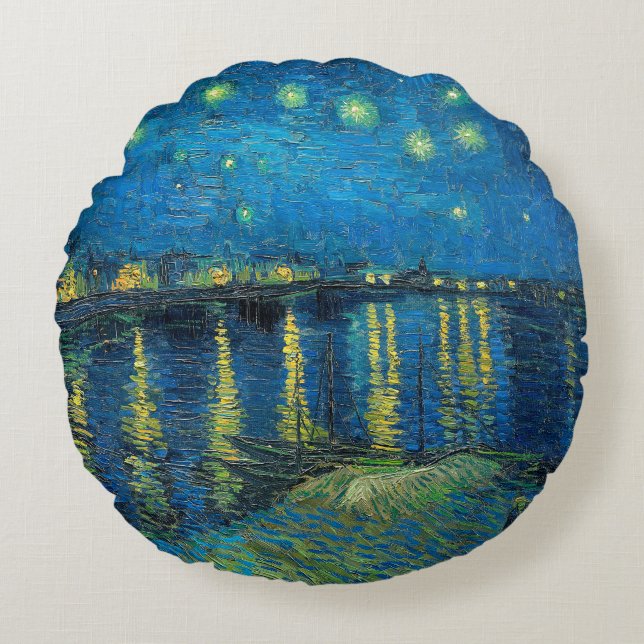 Almofada Redonda Vincent Van Gogh Noite Estrelada Sobre o Ródano (Frente)