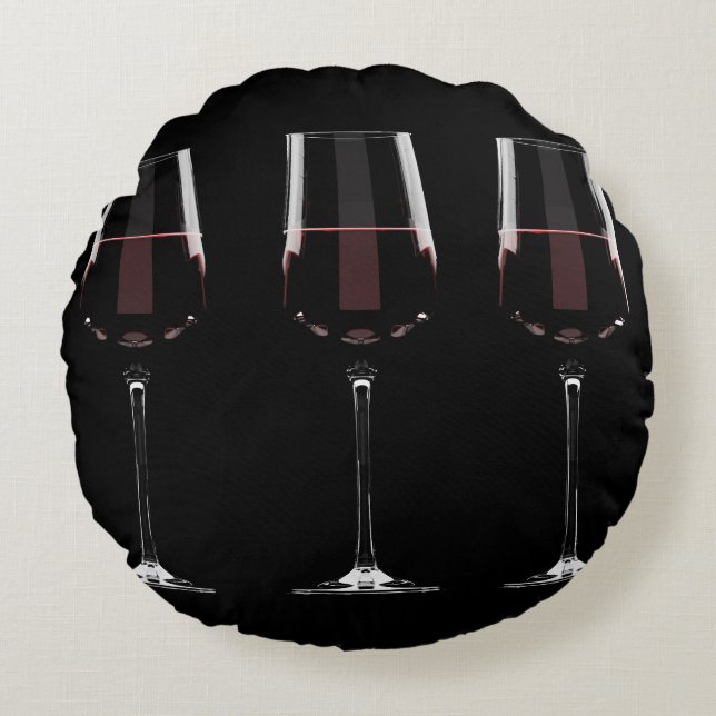 Almofada Redonda Vinhos com vinho tinto em preto (Frente)