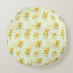 Almofada Redonda Vintage Amarelo Daffodil Flor