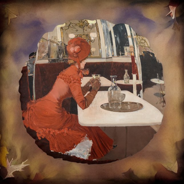 Almofada Redonda Vintage Art - No Café - Fernand Lungren (Criador carregado)