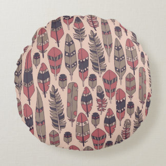 Almofada Redonda vintage background with colored abstract feathers