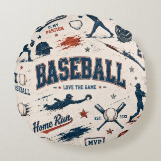 Almofada Redonda Vintage Baseball Home Run Sports Pattern