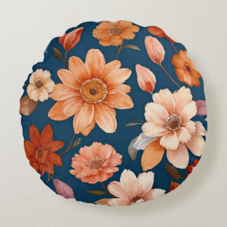 Almofada Redonda Vintage Blue e Orange Watercolor