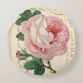 Almofada Redonda Vintage - Carte Pink Postale Avec Rosa