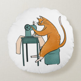 Almofada Redonda Vintage Cat Sewing