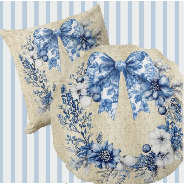 Almofada Redonda Vintage Chinoiserie Wreath Antique Damask (Elegant chinoiserie round pillow)