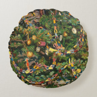 Almofada Redonda Vintage Christmas Tree Close-up