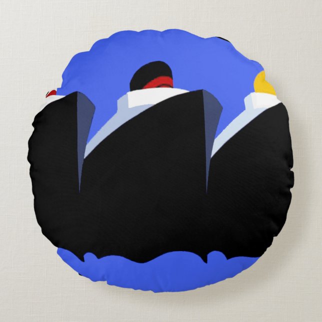 Almofada Redonda Vintage Cruise Ship Art Deco Poster (Frente)