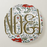 Almofada Redonda vintage frenage christmas poinsettia joyeux noel<br><div class="desc">vintage french christmas poinsettia chique joyeux noel acessórios da casa. Trendy na moda vintage decorações de natal francês.</div>