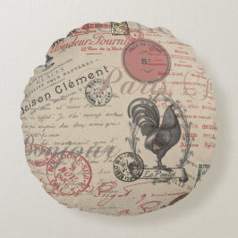 Almofada Redonda Vintage French Escrevendo Tipografia Paris Rooster