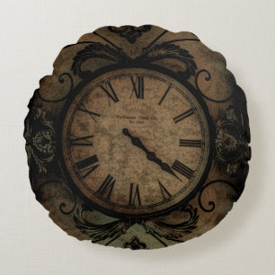 Almofada Redonda Vintage Gótica Antique Wall Clock Steampunk