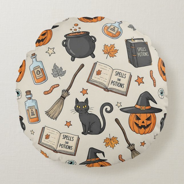 Almofada Redonda Vintage Halloween Witch (Frente)