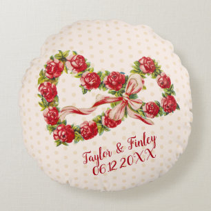Almofada Redonda Vintage Hearts Floral Feliz dia de os namorados Re
