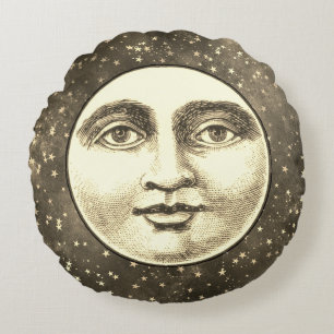 Almofada Redonda Vintage homem na lua cheio rosto pia sobrancelha