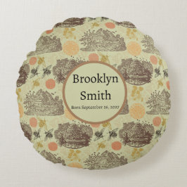 Almofada Redonda Vintage Honey Bumblebee Sage Personalizado