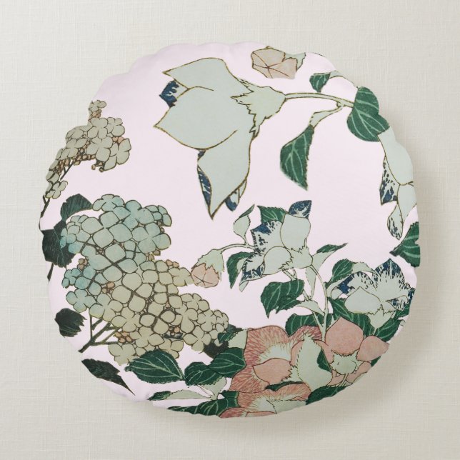 Almofada Redonda Vintage Hydrangea & Travesseiro Floral Russo (Frente)