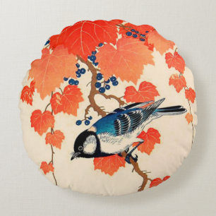 Almofada Redonda Vintage Jay Bird e Autumn Grapevine