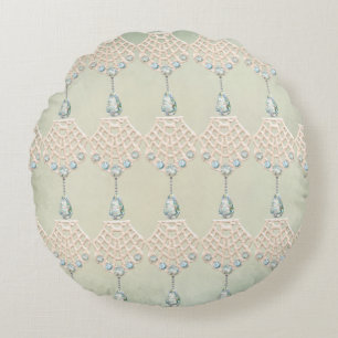 Almofada Redonda Vintage lace teal rhinestone victoré creme vitorio
