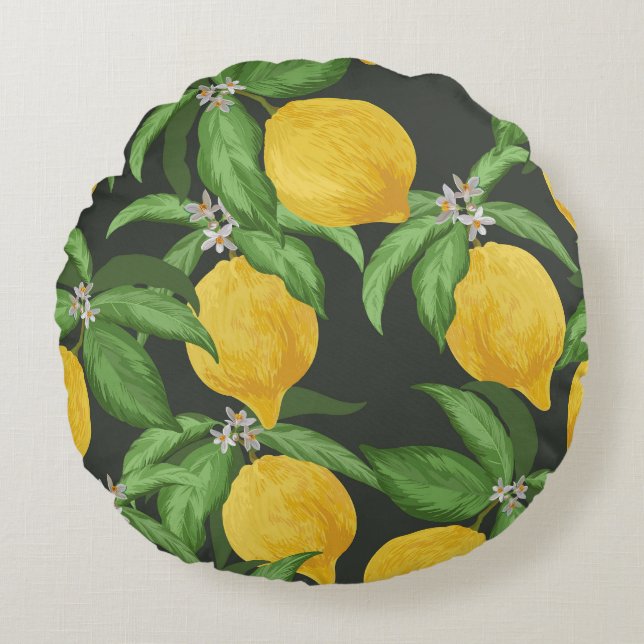 Almofada Redonda Vintage Lemon Tropical Patterna (Frente)