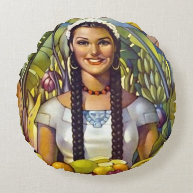 Almofada Redonda Vintage, México, Viagem de Turismo Anúncio (Frente)