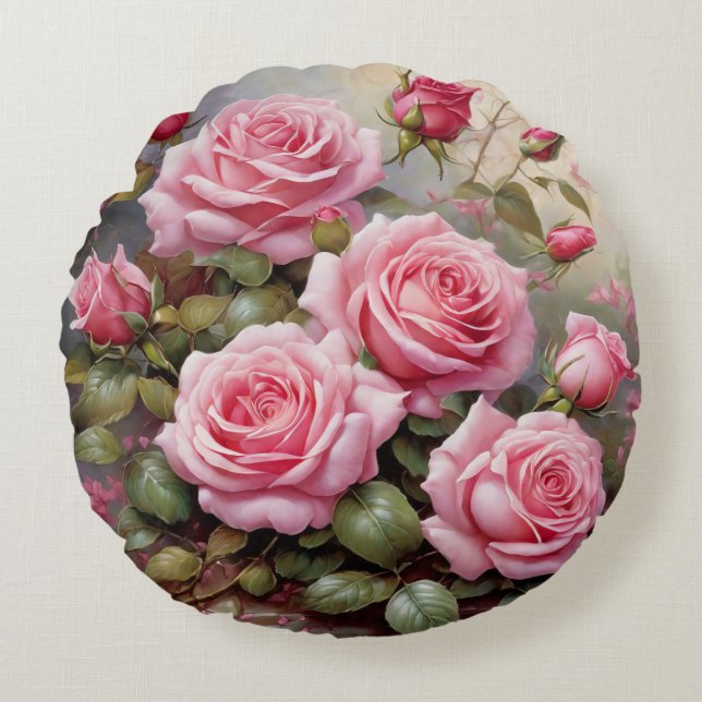 Almofada Redonda Vintage Pink Roses (Frente)