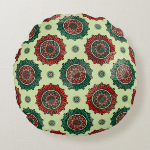 Almofada Redonda Vintage - Pontos do Círculo Geométrico Boho Mand