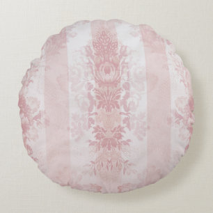 Almofada Redonda Vintage Red and White Damask Stripes em Satin