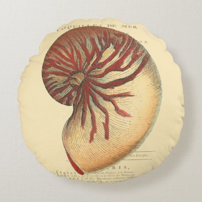 Almofada Redonda Vintage Red Conch Shell (Frente)