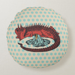 Almofada Redonda Vintage Red Green Dragon Lady Art Nouveau Vetor