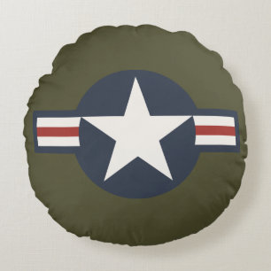 Almofada Redonda Vintage Red White Blue USAAF Insignia Bares Estrel