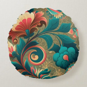 Almofada Redonda Vintage retro design floral verde