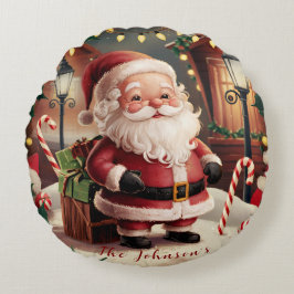 Almofada Redonda Vintage Santa Claus Personalizado Retro Natal