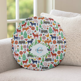 Almofada Redonda Vintage Scandinavian Folk Art Monogram Pattern