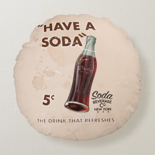 Almofada Redonda Vintage Soda Poster (Frente)