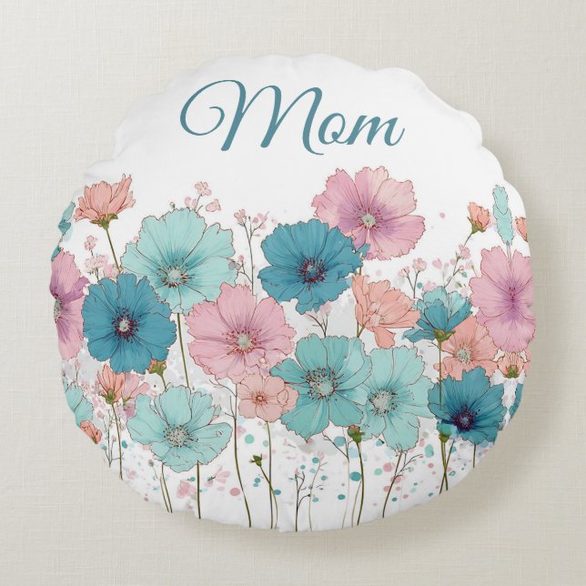 Almofada Redonda Vintage Spring Flowers for Mom (Frente)