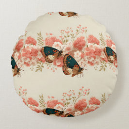 Almofada Redonda Vintage Spring Pink Flowers with Butterflies