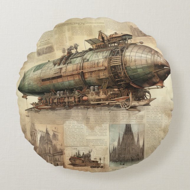 Almofada Redonda Vintage Steampunk Zeppelin (5) (Frente)