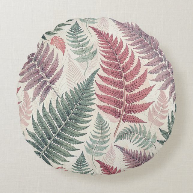 Almofada Redonda Vintage-style botanical fern leaves (Frente)